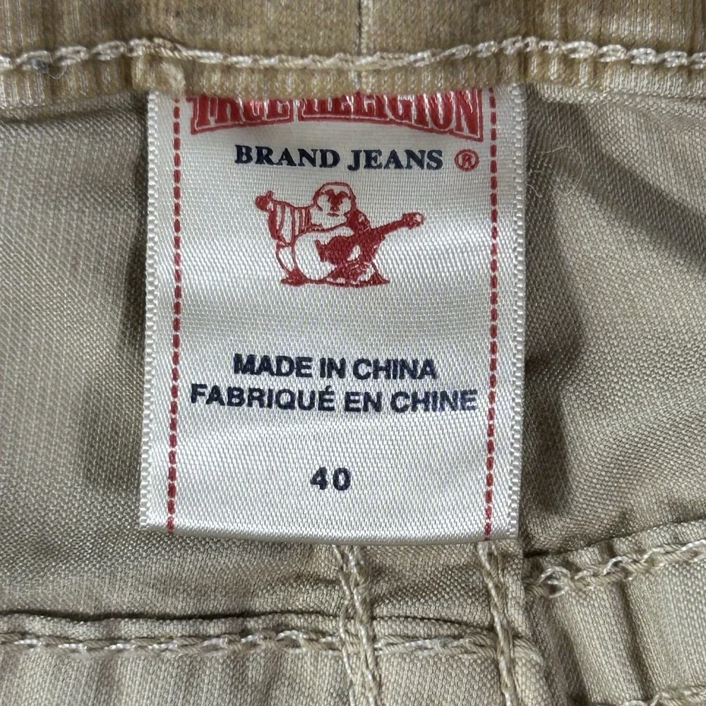 True Religion Ricky Jean Short Men 40 Tan Corduroy Frayed Flap Pocket Jorts Y2K